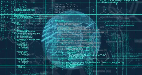 Image of globe over data processing. Global business and digital interface concept digitally generated image.