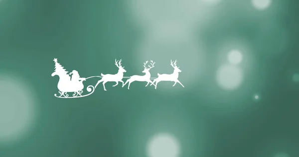 Image Santa Sleigh Lights Green Background — Stock Photo, Image