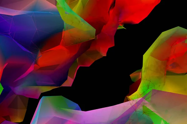 Illustration Abstraite Formes Polygonales Géométriques Multicolores Sur Fond Noir Fond — Photo