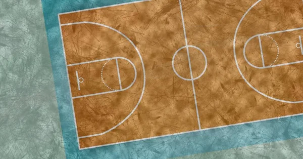 Sammansättning Brun Och Blå Basketplan Overhead Utsikt Över Strukturerad Bakgrund — Stockfoto