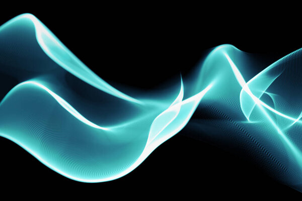 Abstract illustration of blue glowing digital waves against black background. illustration of futuristic technology concept