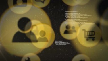 Evrendeki arayüz simgeleri ağının animasyonu arka planda veri işleme ile kusursuz bir döngü içinde hareket ediyor. Genel ağ bağlantıları konsepti dijital olarak oluşturulmuş resim.