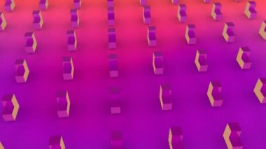 3D soyut turuncu şekillerin pembe ve mor arkaplan üzerinde hareket halindeki animasyonu