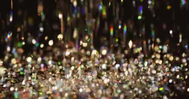 Gemas Glitter Multicoloridas Caindo Sobre Fundo Preto Natal Véspera Ano — Vídeo de Stock