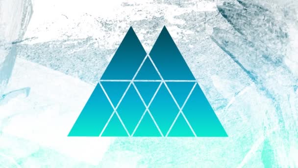 在前景中通过白色双峰三角形窗户看到的浮华蓝色背景的动画 — 图库视频影像