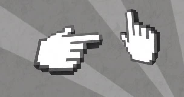 Animáció Két Digitális Pixeles Kéz Mutat Felfelé Jobbra Felett Forgó — Stock videók