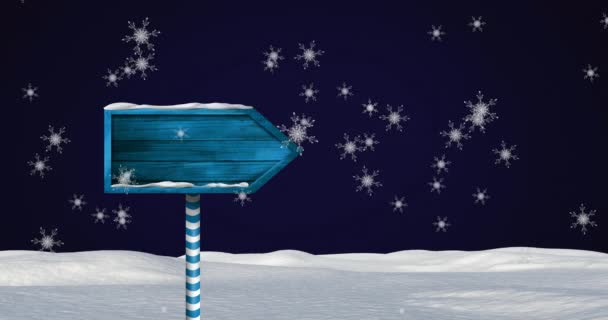 Şaretli Gece Kış Manzarası Animasyonu Koyu Mavi Arka Planda Kar — Stok video