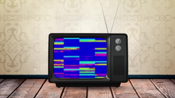 Κινούμενο Σχέδιο Οθόνης Vintage Τηλεόρασης Φωτεινές Ζωηρές Λωρίδες Δυσλειτουργίας Που — Αρχείο Βίντεο