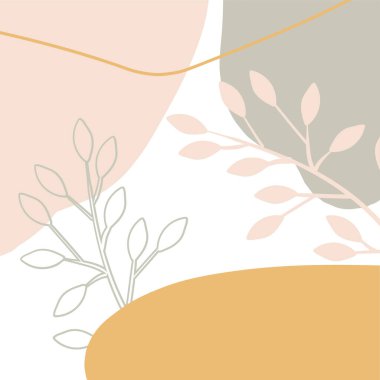 Yeşil ve pembe bitkiler ve beyaz arkaplanda soyut şekiller. renk ve şekil kavramı dijital olarak oluşturulmuş görüntü.