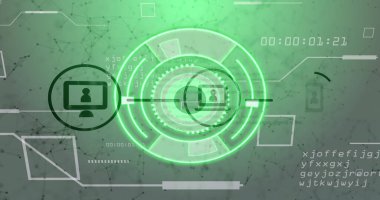 Beyaz arkaplandaki simgelerle olan bağlantı ağlarının taranması. Küresel teknoloji, çevrimiçi güvenlik ve dijital arayüz kavramı dijital olarak oluşturulmuş görüntü.