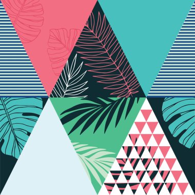 Yeşil, kırmızı, beyaz, siyah ve çizgili geometrik üçgenler. renk geometrisi konsepti dijital olarak oluşturulmuş görüntü.