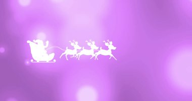 Pembe arka plandaki ışıkların üzerinde Noel Baba kızağı resmi