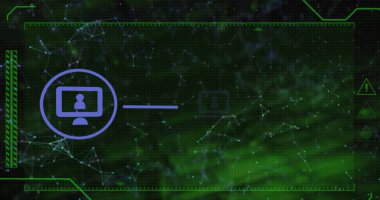 Koyu arkaplan üzerindeki simgelerin ve bağlantı ağının resmi. Küresel bağlantılar ve veri işleme kavramı dijital resim oluşturuldu.