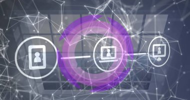 Simgeler üzerinde bağlantı ağının resmi. Küresel iş ve dijital arayüz kavramı dijital olarak oluşturulmuş görüntü.