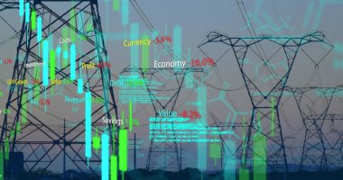 Sütunların üzerinde veri işleme resmi. Küresel iş ve dijital arayüz kavramı dijital olarak oluşturulmuş görüntü.