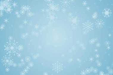 Mavi arka planda, Noel kar tanelerinin soyut çizimi. Soyut desenli ve soyut şekilli noel arkaplanı