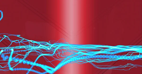 Composición Malla Brillante Red Conexiones Sobre Fondo Rojo Tecnología Global — Foto de Stock
