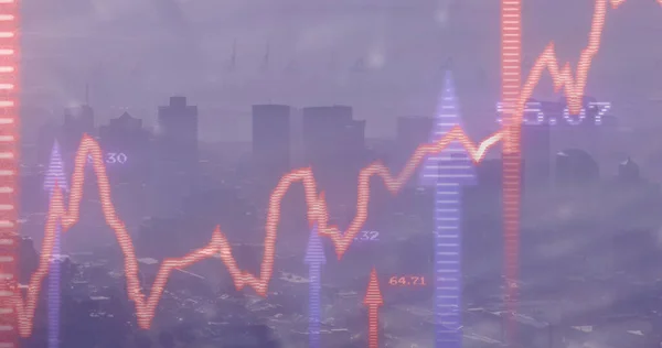 Bild Der Datenverarbeitung Über Dem Stadtbild Globales Geschäfts Und Digitales — Stockfoto