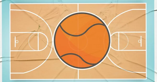 Basketbol Sahasındaki Turuncu Basketbol Kompozisyonu Sıkıntılı Bir Arka Plan Spor — Stok fotoğraf