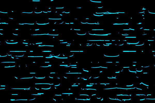 在黑色背景下的霓虹灯蓝色短线的摘要说明 抽象纹理和抽象形状概念的技术背景 — 图库照片