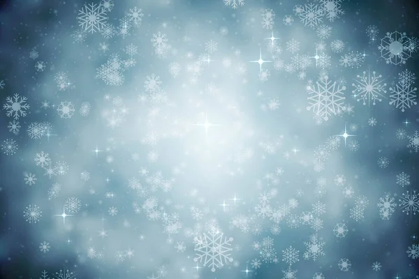 Abstrakt Illustration Jul Snöflingor Och Stjärnor Mot Blå Bakgrund Jul — Stockfoto