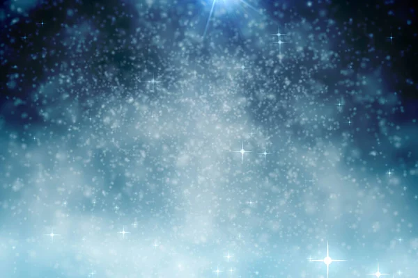 Ilustração Abstrata Estrelas Brilhantes Natal Manchas Luz Contra Fundo Azul — Fotografia de Stock