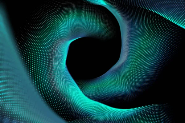 Анотація Векторна Ілюстрація Синьої Хвилі Формі Масиву Зелених Сяючих Точок — стокове фото