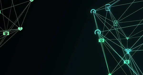 Scanner Mit Vorhängeschloss Symbol Über Netzwerke Von Verbindungen Auf Schwarzem — Stockfoto