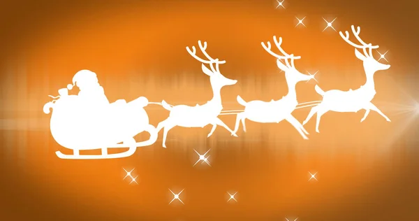 Image Santa Sleigh Stars Orange Background — Stock Photo, Image