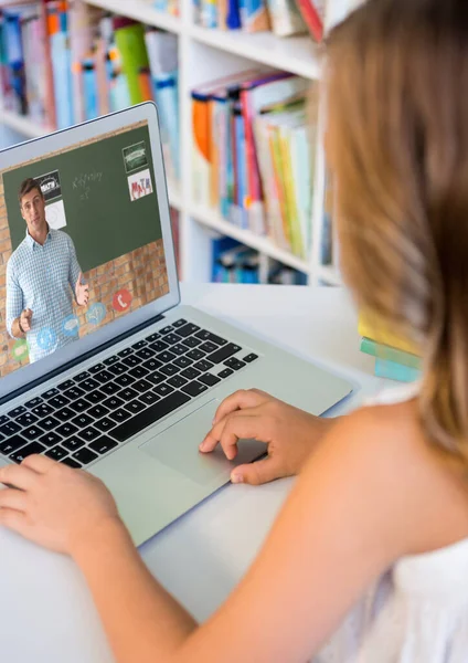 Estudante Sexo Feminino Fazendo Uma Chamada Vídeo Com Professor Sexo — Fotografia de Stock