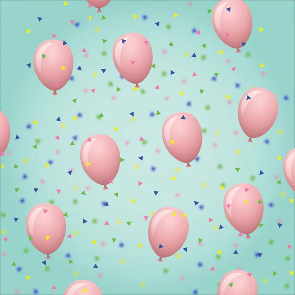 在绿色背景上的多个粉色气球上掉落了意大利面 快乐生日宴会庆祝概念数码生成的形象 — 图库照片