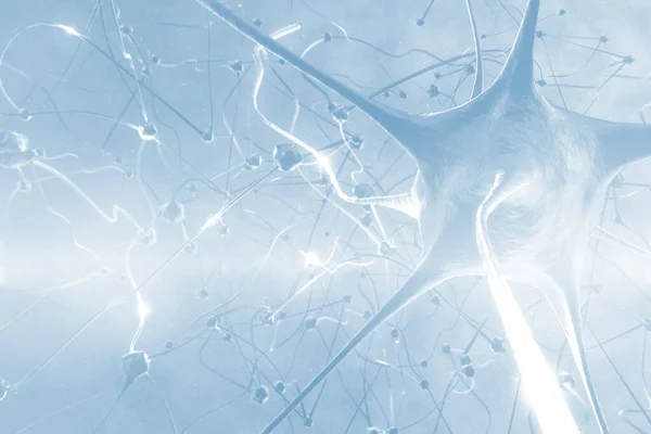 Illustrazione Astratta Delle Cellule Neuronali Sullo Sfondo Blu Illustrazione Del — Foto Stock