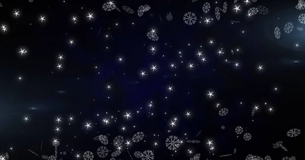 Image Snowflakes Stars Falling Black Background — Stock Photo, Image