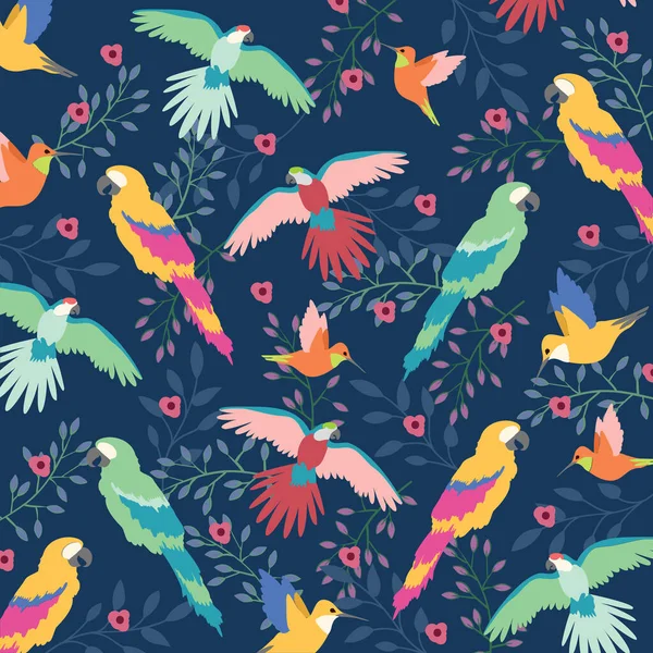 Cyfrowo Generowana Ilustracja Pięknych Tropikalnych Egzotycznych Ptaków Papug Liści Kwiatowych — Zdjęcie stockowe