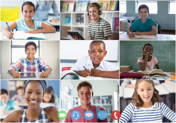 Webcam Para Laptop Vista Vários Estudantes Diversos Videoconferência Ensino Distância — Fotografia de Stock