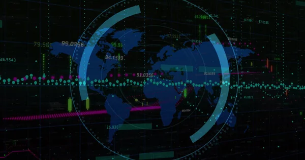 Scanbild Mit Vorhängeschloss Symbol Über Datenverarbeitung Und Weltkarte Auf Schwarzem — Stockfoto