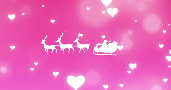 Pembe Arka Planda Kalpler Üzerinde Noel Baba Kızağı Resmi — Stok fotoğraf