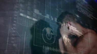 Tarama, analitik ve veri işleme alanlarında animasyon, arka planda beyaz erkek boksör eğitimi