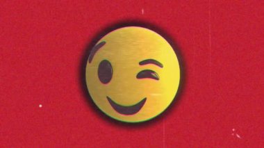 Kırmızı arka planda arızalı gülen surat simgesi animasyonu. Sosyal medya dijital arayüz konsepti dijital olarak oluşturulmuş görüntü.