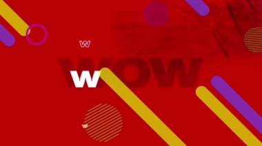 Değişen arka plan ve geometrik şekillere sahip çoklu wow beyaz metnin animasyonu. Arayüz iletişim rengi ve hareket konsepti dijital olarak oluşturuldu.