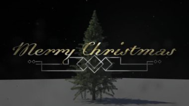 Siyah arka planda parlayan altın renkli mutlu noel mesajlarının animasyonu. Noel kutlaması konsepti dijital olarak oluşturulmuş görüntü.