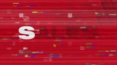 Arka planda arıza olan birden fazla beyaz metin satışı animasyonu. perakende iletişim rengi ve hareket konsepti dijital olarak oluşturuldu.