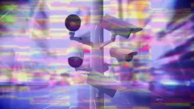 Hareketli CCTV kameralarının hareketli animasyonu. Parlak, parlak çizgili. Hipnotik hareketlerle kusursuz bir döngü içinde titreşiyor. Tekrarlama soyut ve renk kavramı dijital olarak oluşturuldu.