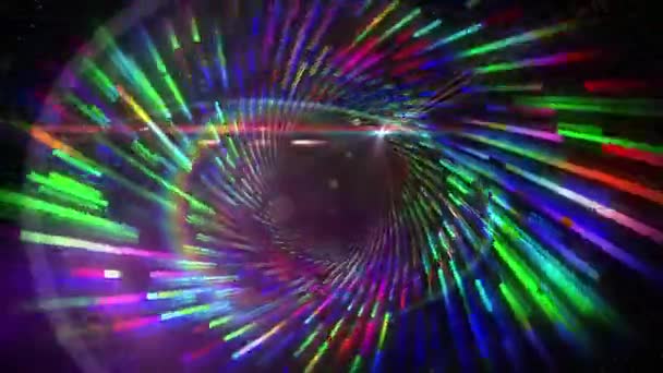 Анимация Экрана Полосами Синих Помех Показывающая Световое Шоу Вращающихся Разноцветных — стоковое видео