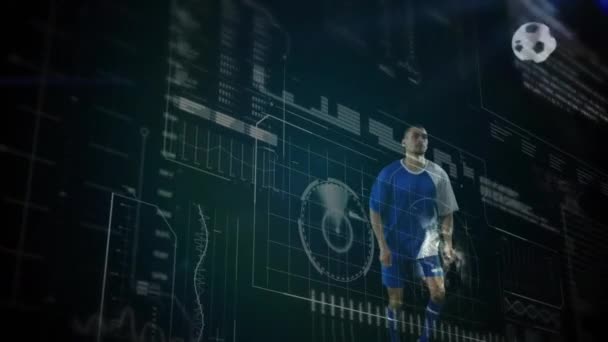 Animation Der Datenverarbeitung Scanner Und Analyse Mit Einem Fußballspieler Der — Stockvideo