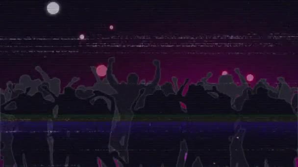 Animáció Egy Képernyőn Vonalak Interferencia Mutatja Sziluett Egy Táncoló Tömeg — Stock videók