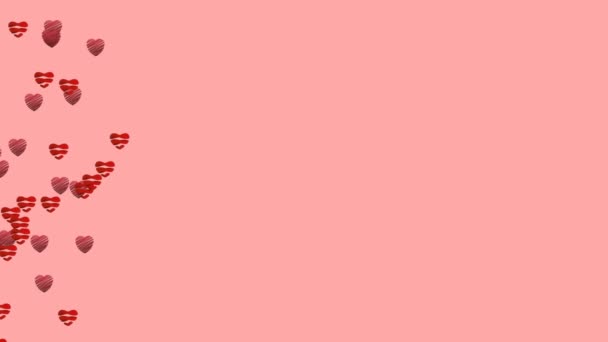 用白纸写的 我爱你 一字的动画 红色和粉色的心形气球在苍白的粉色背景上左右浮动 — 图库视频影像