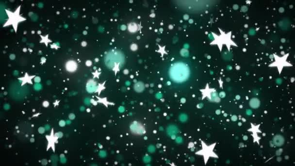 複数の星のアニメーションと黒の背景に催眠運動で動く光の輝く緑のスポット 色と動きの概念デジタル生成された画像 — ストック動画