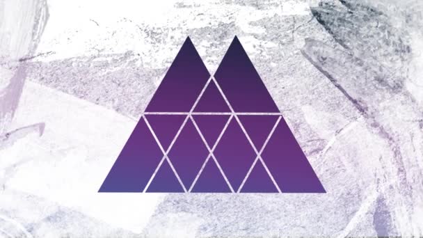 在前景中透过白色双峰三角形窗户看到的紫色和蓝色背景的动画 — 图库视频影像