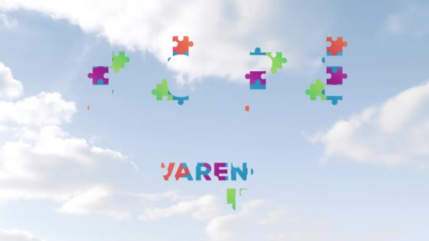 Animation Von Mehrfarbigen Puzzle Elementen Die Text Hope Autism Awareness — Stockvideo